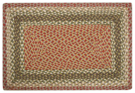 Olive/Burgundy/Gray Oblong Braided Rug, 2'x6'