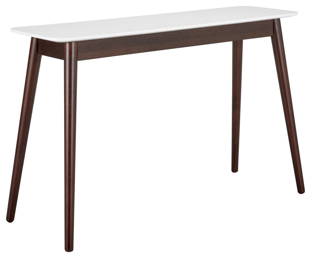 Manon Console Table, Matte White With Dark Walnut Legs