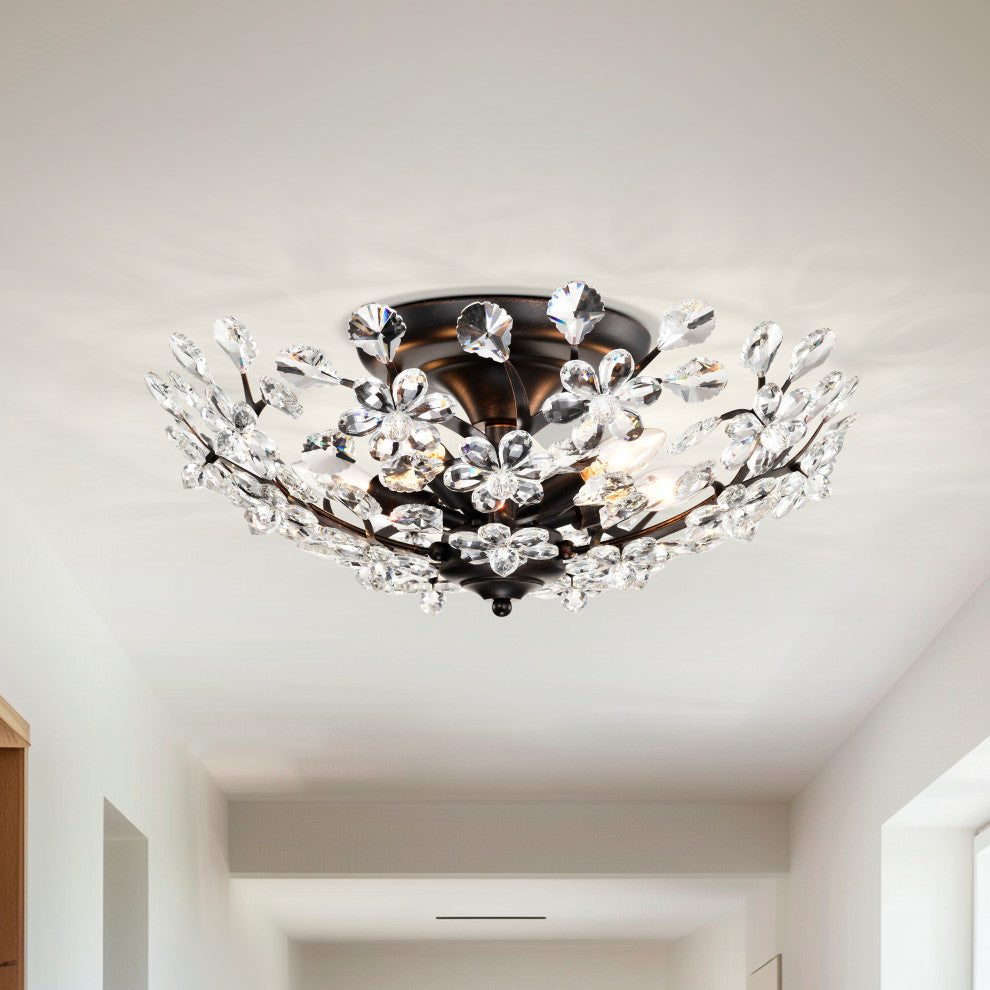 Cathy 5-light Crystal Glass Flowers Blooms Flush Mount