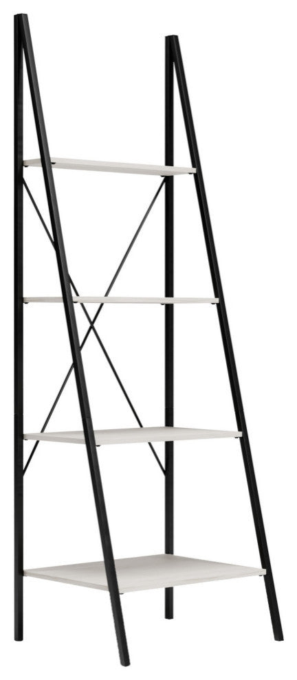 Gem 71 Inch Leaning Bookcase, Angled Ladder Design, Black Metal Frame