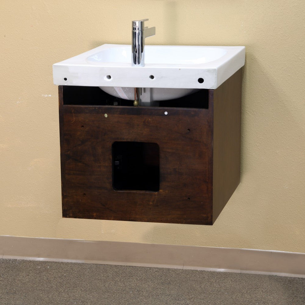 24.4" Single Wall Mount Style Sink Vanity-Wood- Walnut