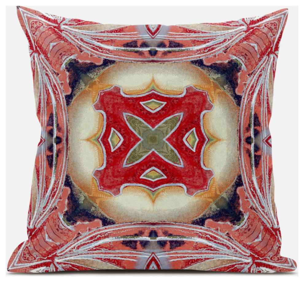 18" Peach Red Geo Tribal Suede Throw Pillow