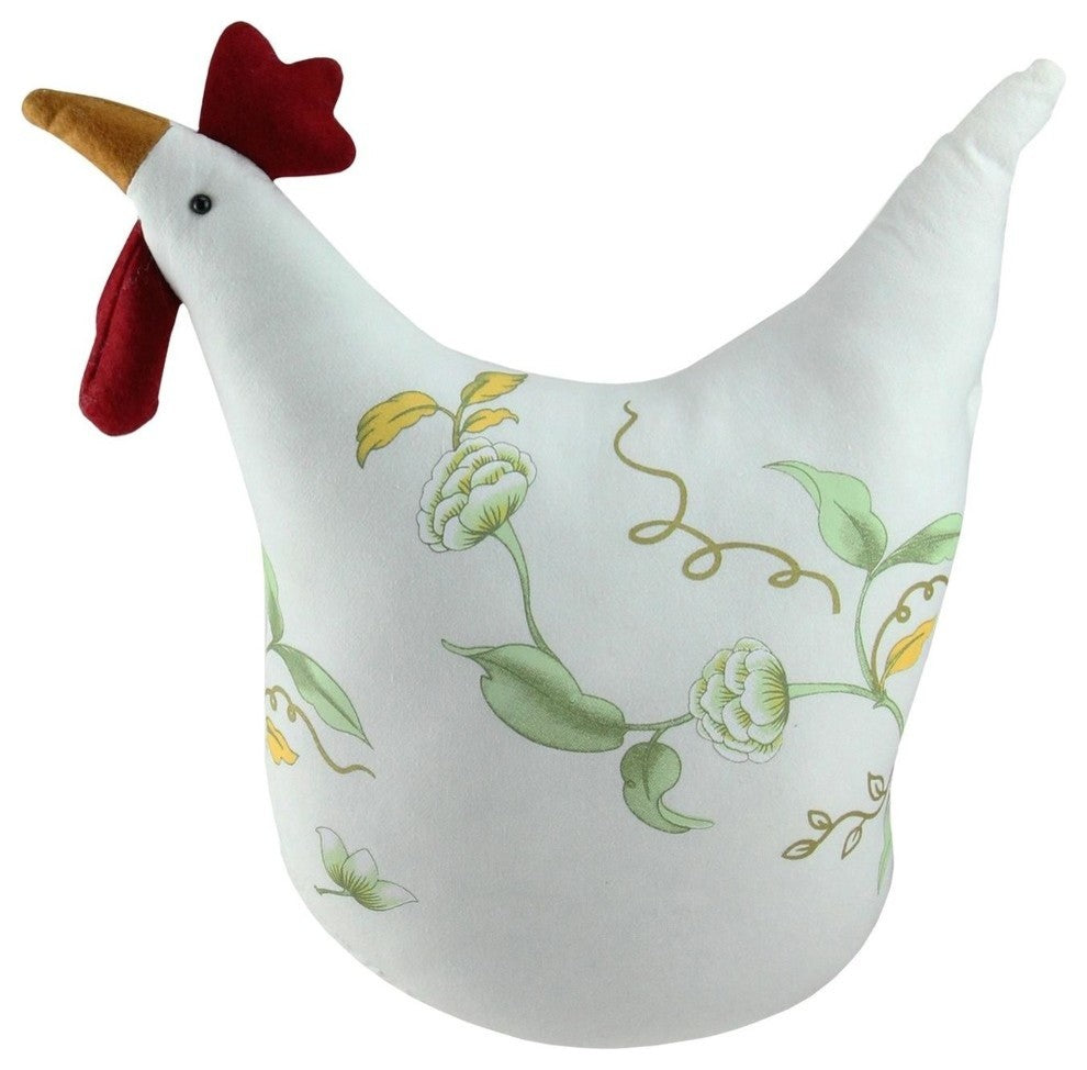 12" White Soft Green and Yellow Floral Rooster Chicken Spring Decoration