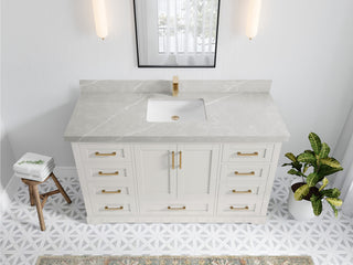 Boston 60" Single Bathroom Vanity in Alabaster 2" Pearl Gray