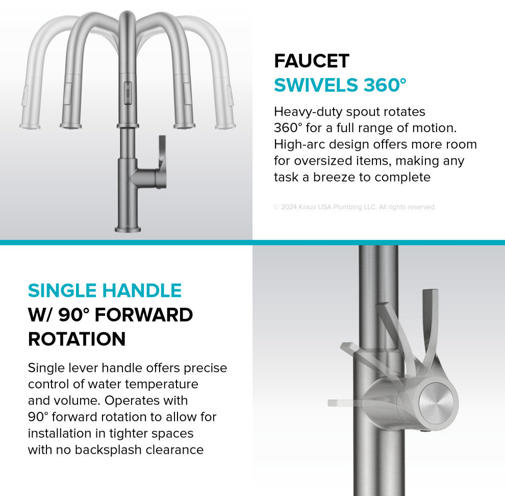 KRAUS Torak 2-Function Single Handle Pull Down Kitchen Faucet SFS