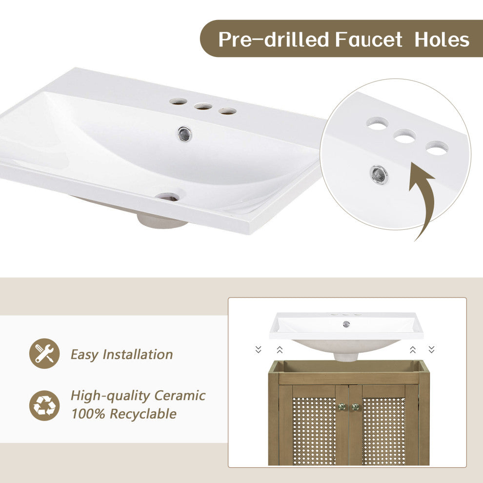MDF Freestanding Bathroom Vanity Set with Drawer,Doors and Integrated Sink