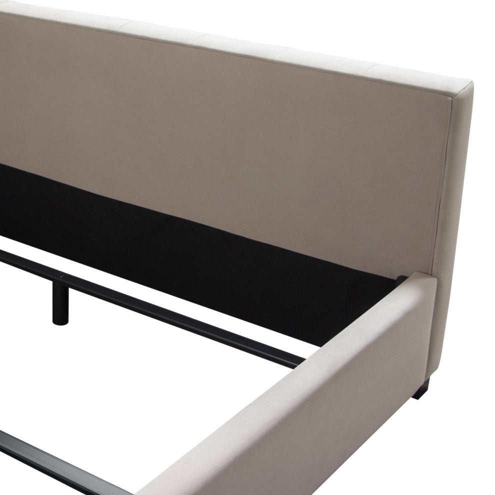 Venus Vertical Channel Tufted Queen Bed in Light Grey Velvet