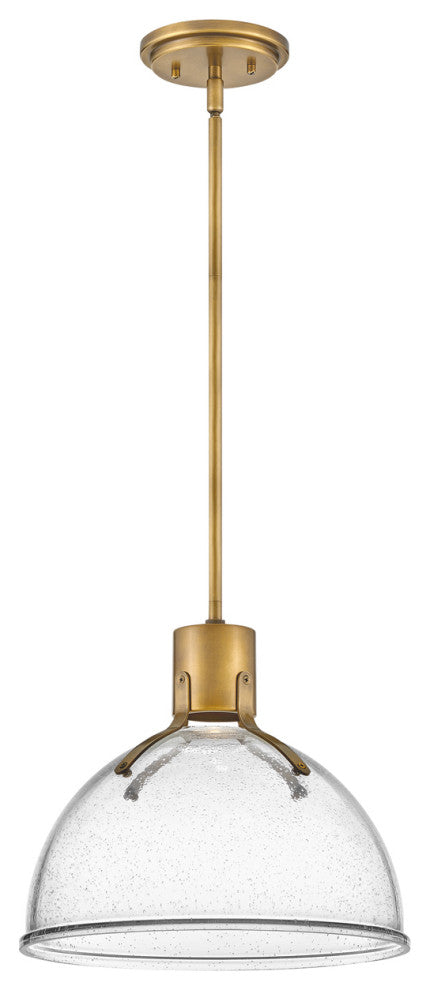 Hinkley Argo 14" Sm. LED Pendant Light, Heritage Brass + Clear Seedy Glass shade