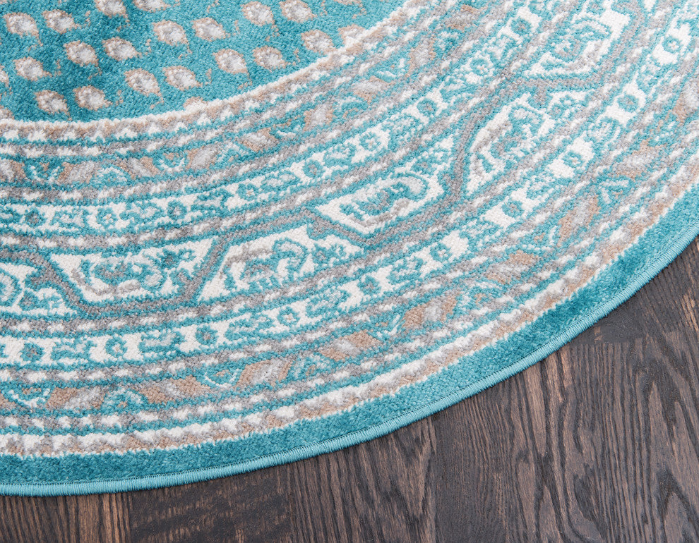 Unique Loom Teal Allover Williamsburg 5' Round Rug