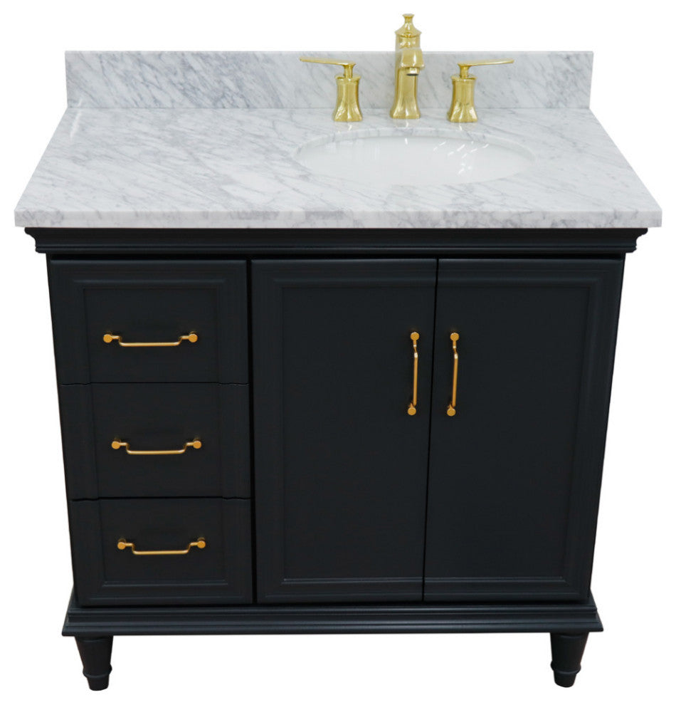 37" Single Vanity, Dark Gray Finish With White Carrara