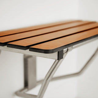 ADA Wall Mount Folding Teak Phenolic Transfer Bench Shower Seat, Left-Handed 26"