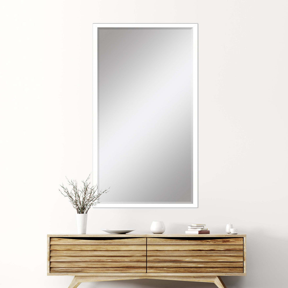 Framed Beveled Mirror, White, 32"x74"