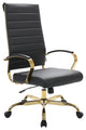 LeisureMod Benmar High-Back Leather Office Chair With Gold Frame Black