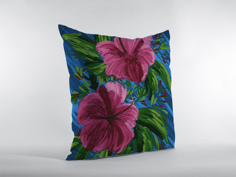 20 Pink Blue Hibiscus Suede Decorative Throw Pillow
