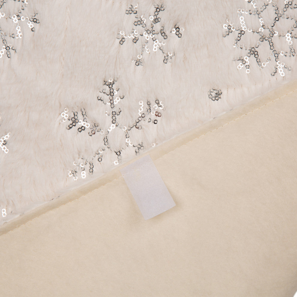 48"D White Plush With Snowflake Christmas Tree Skirt