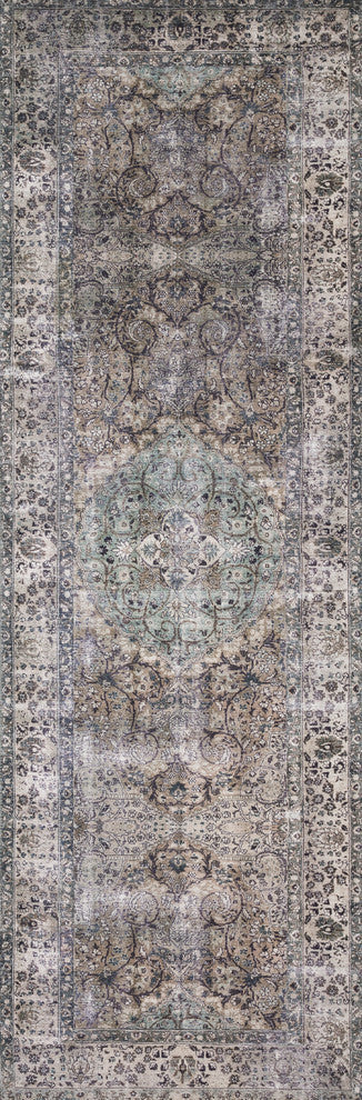 Taupe Stone Teal Navy Printed Polyester Layla Area Rug by Loloi II, 2'-6"x12'-0"
