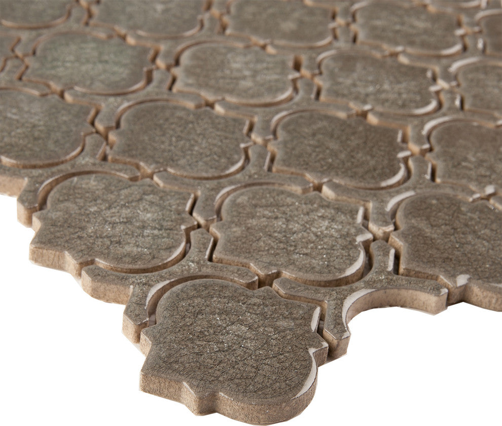 12"x11"Crackled Glass Mosaic Tile, Graysin, Arabesque, Sample