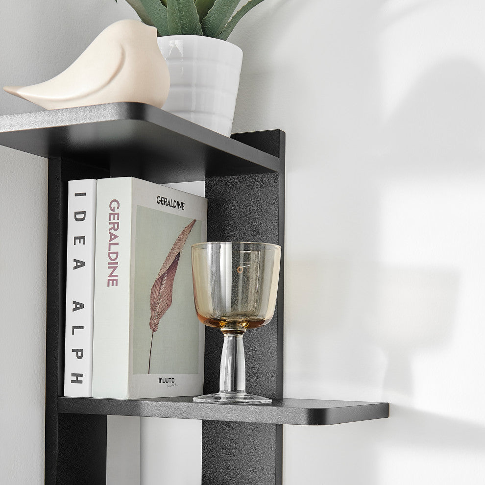 Danya B. Alvar Corner 4-Tier Floating Ledge Column Wall Shelf, Black