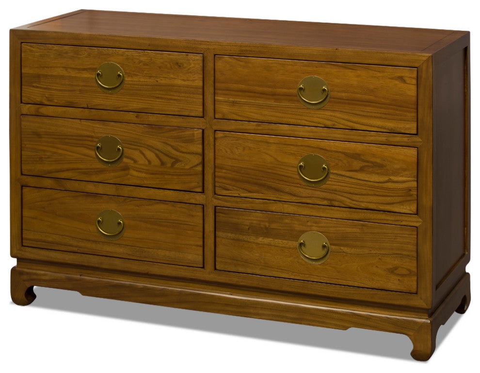Walnut Finish Elmwood Chinese Ming Chest of Drawers