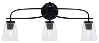 Cavella 3 Light Bath Bar, Matte Black Finish, 4.5" Square  Clear Bubble Glass