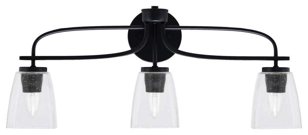 Cavella 3 Light Bath Bar, Matte Black Finish, 4.5" Square  Clear Bubble Glass