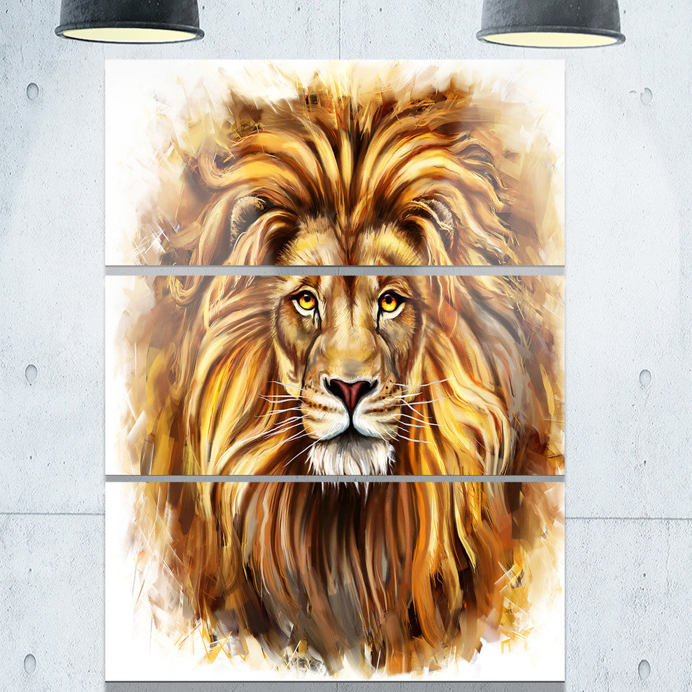 "Angry King of Forest" Glossy Metal Wall Art, 3 Panels, 28"x36"