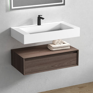 Alysa 36" Floating Bath Vanity, Acrylic Sink/Single Faucet Hole, Red Oak