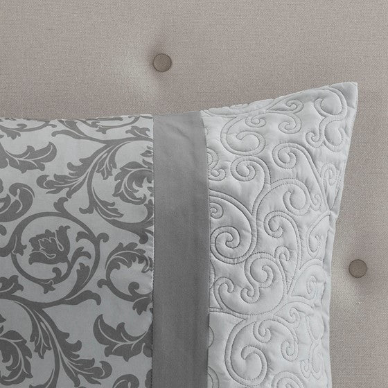 510 Design Ramsey Embroidered 8 Piece Comforter Set, Grey, Queen