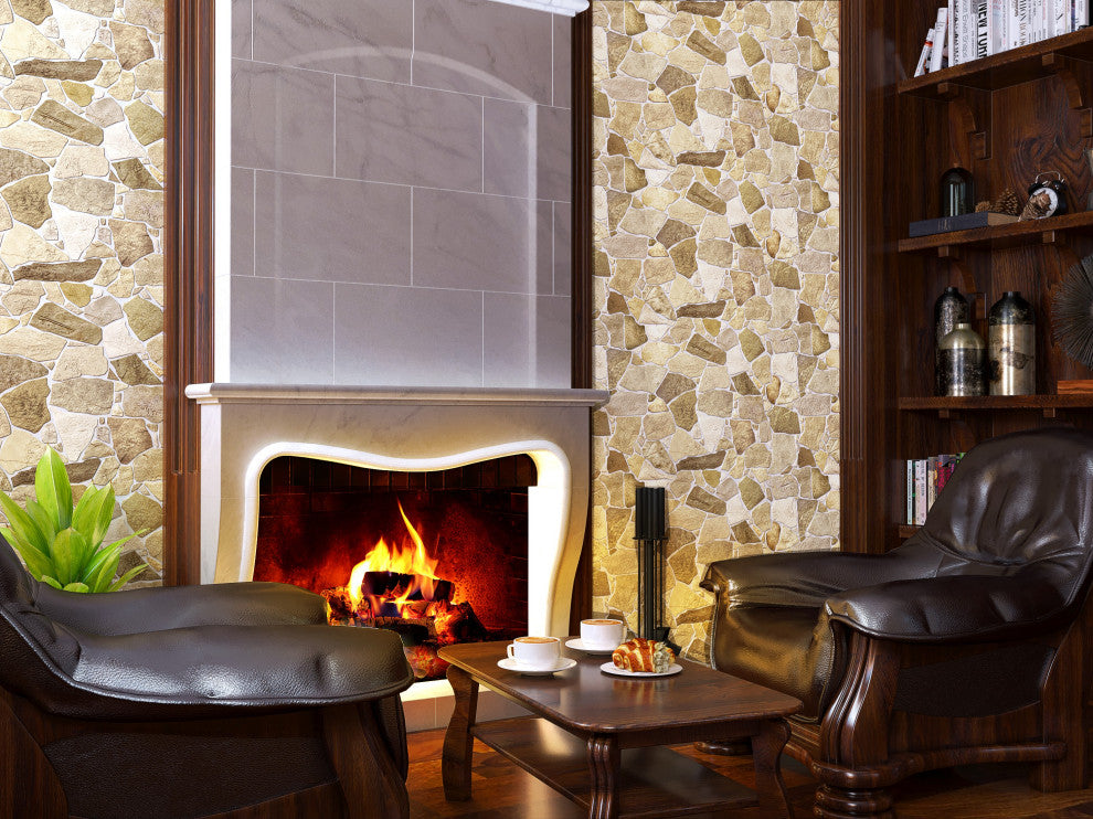 Brown Beige Stone 3D Wall Panels, Set of 10, Covers 67 Sq Ft