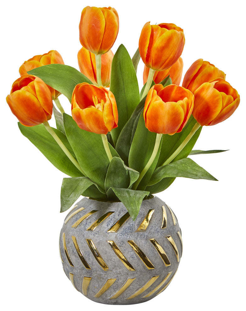 Tulip Artificial Arrangement, Decorative Vase