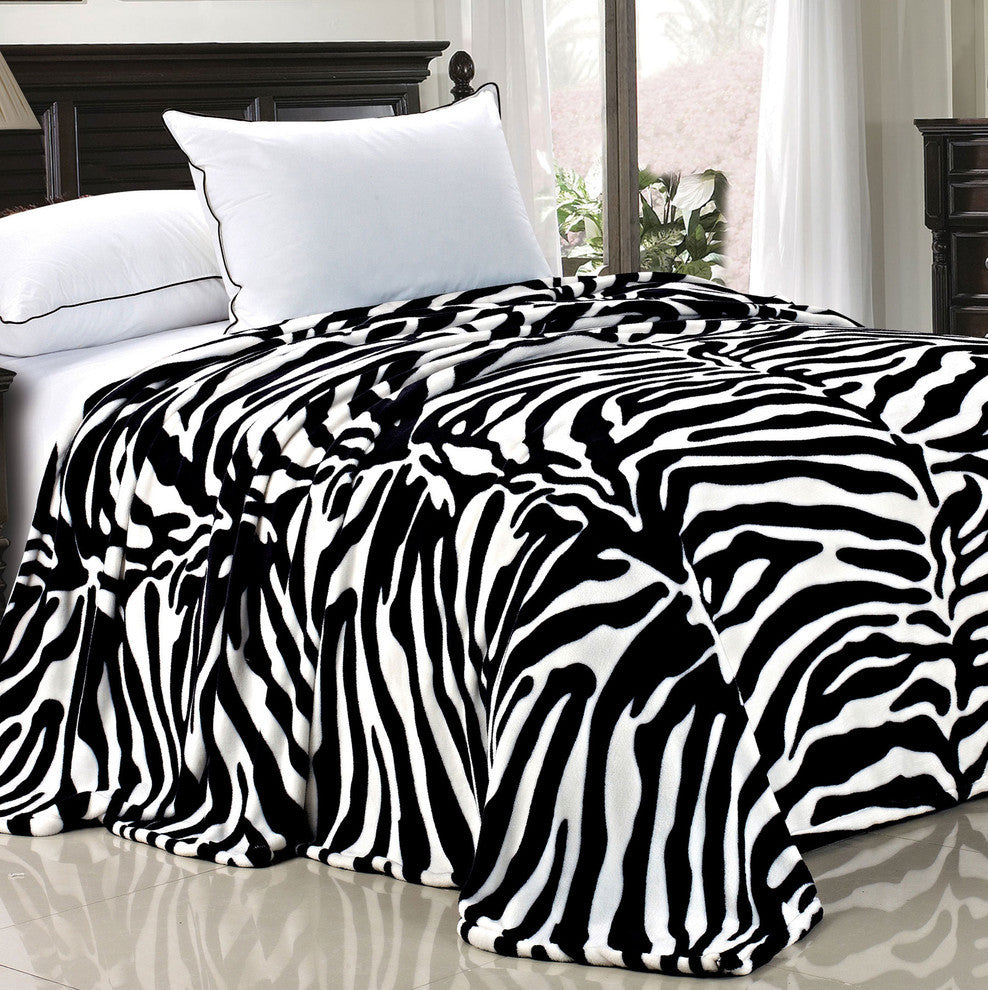 Zebra Safari Printed Flannel Fleece Blanket, Queen
