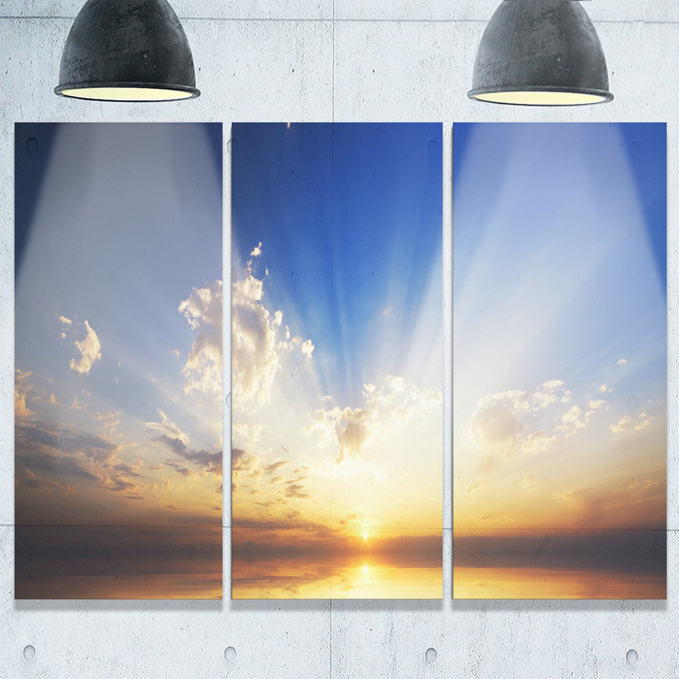 "Sunset in the Ocean Blue Sky Panorama" Metal Wall Art, 3 Panels, 36"x28"