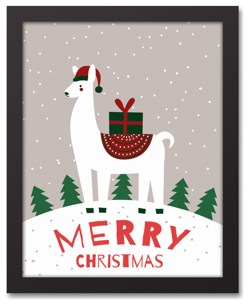 Merry Christmas Llama 14x11 Black Framed Canvas