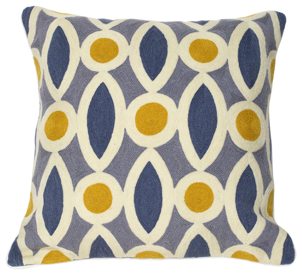 Hand-Embroidered Pondicherry Geometric Pillow, Cover Only