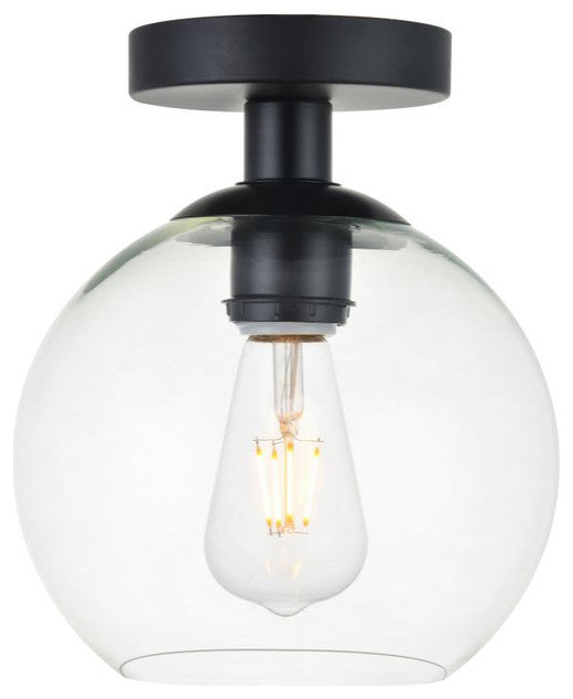 Midcentury Modern Black And Clear 1-Light <br>Flush Mount