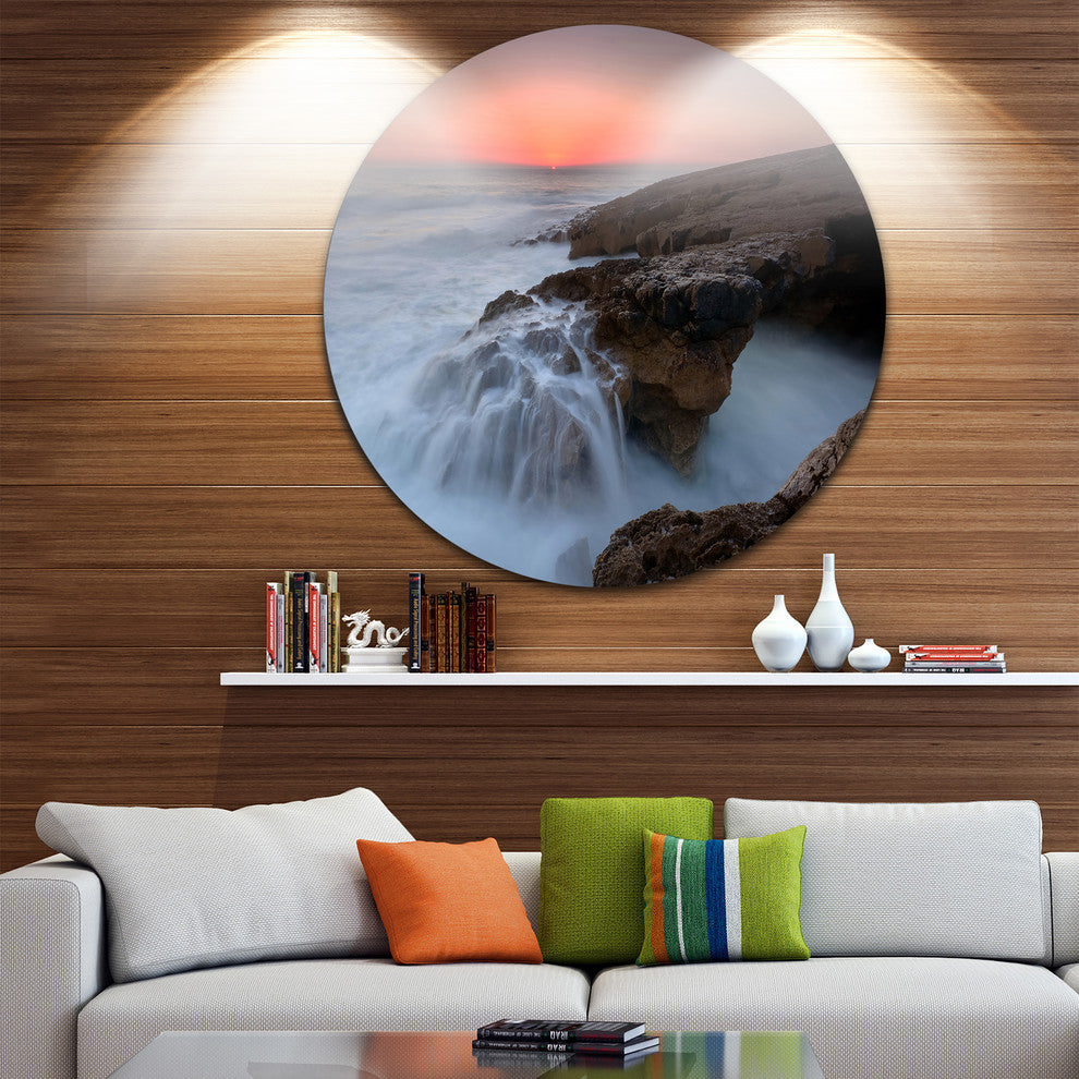 White Waters At The Bridge Of Hell, Seascape Round Metal Wall Art, 11"