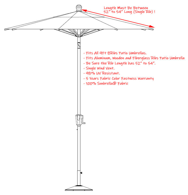 9' Round Universal Sunbrella Replacement Canopy, Rust