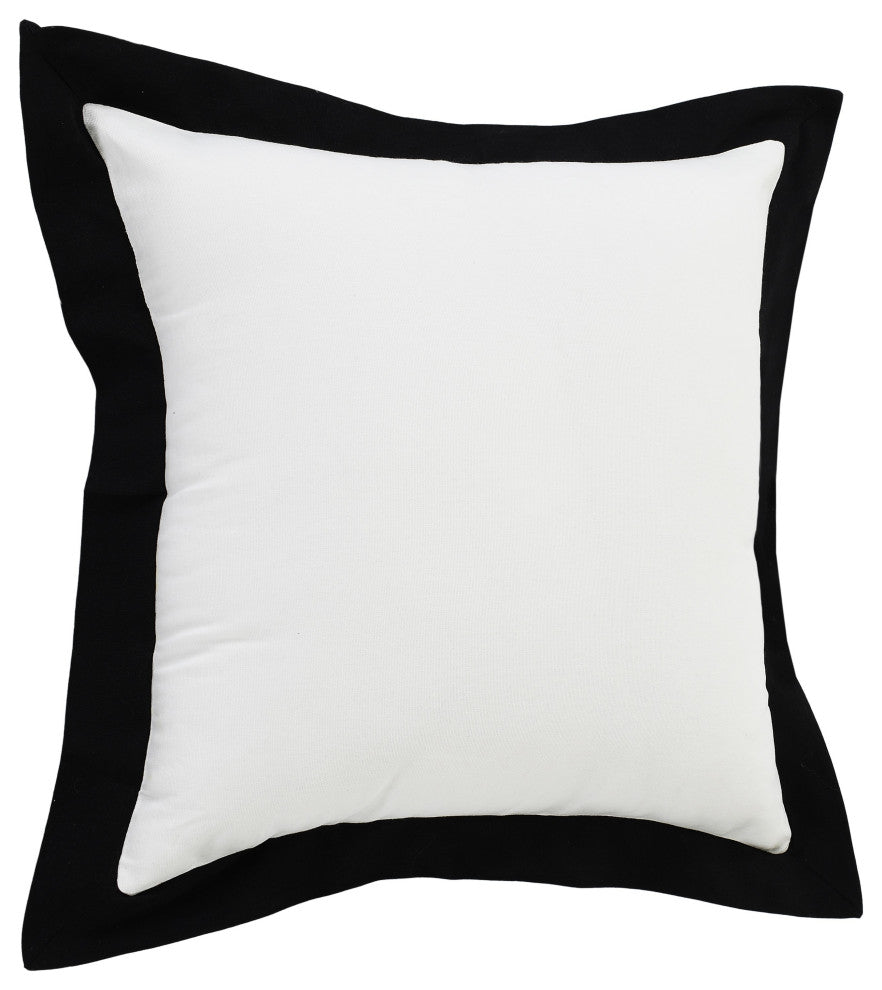 Ox Bay Handwoven White/Black Bordered Organic Cotton Pillow Cover, 20"x20"