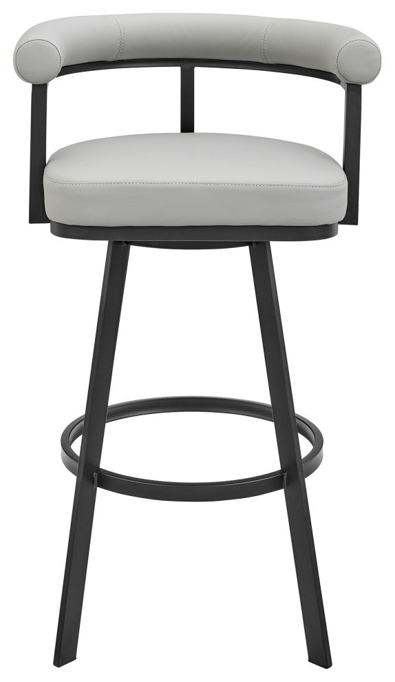 Nolagam Swivel Bar Stool in Black Metal with Light Grey Faux Leather