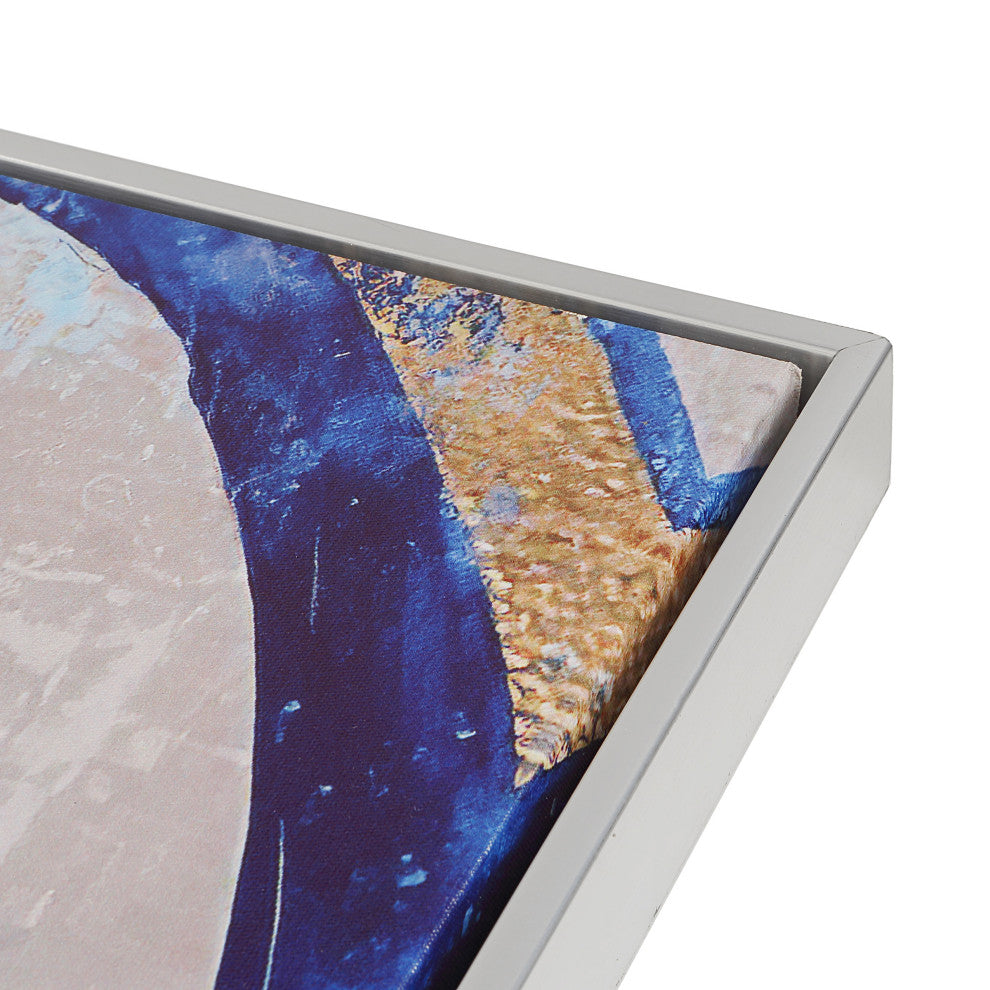 Circle Abstract Wall Art 30x39 With Silver Frame, Blue & Silver