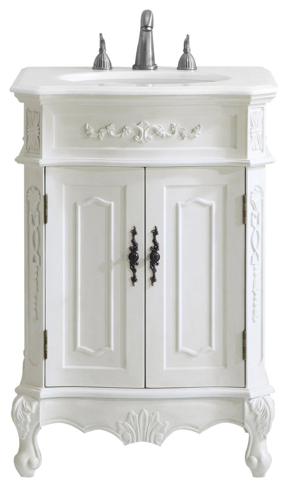 Bathroom Vanity, Antique White, 24", Single Sink