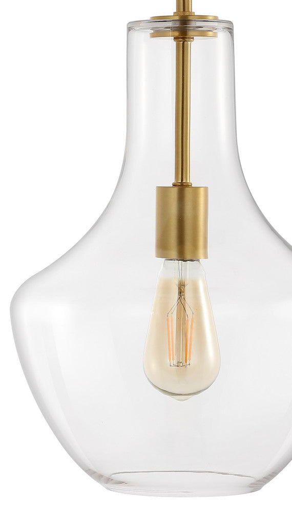 Watts 10.5" Glass, Metal LED Pendant, Brass Gold/Clear, Width: 10.5"