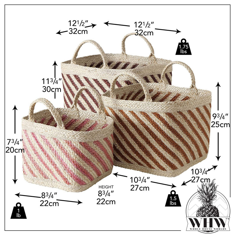 3 Piece Striped Wicker Baskets