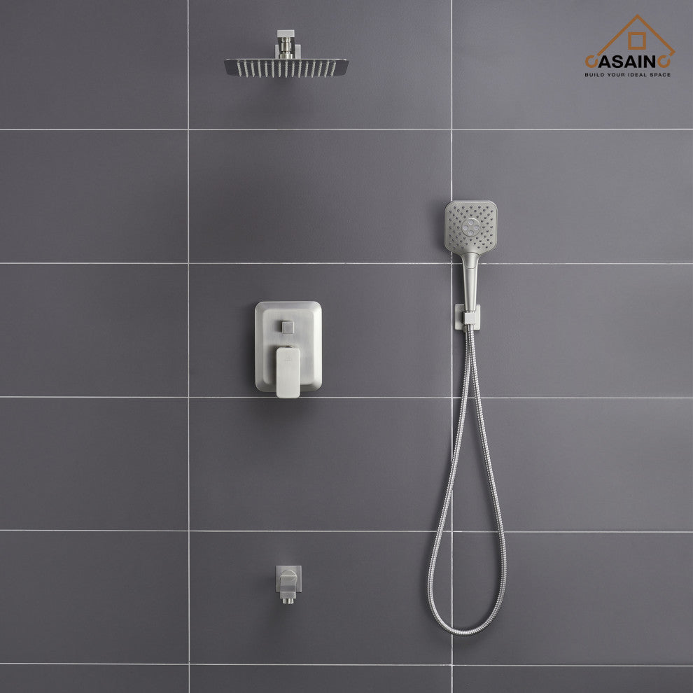 9inch Shower System Brushed Nickel Dual Head Waterfall Shower Bar System, Brushed Nickle