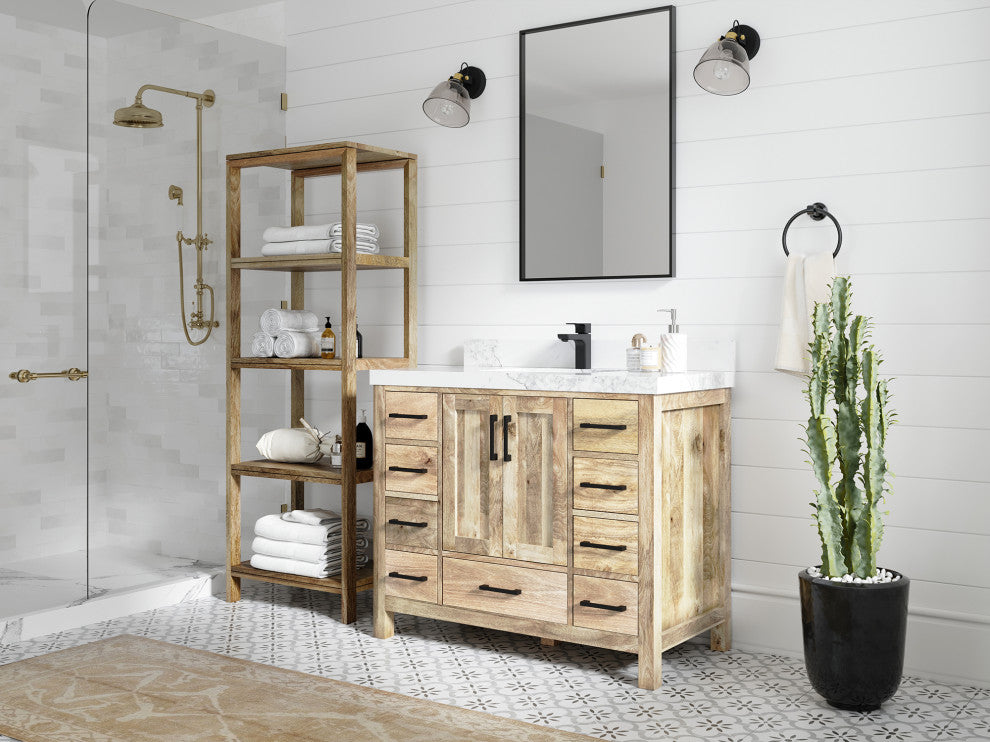 Malibu Mango 42 Single Sink Bath Vanity in White Washed 2" Calacatta Nuvo