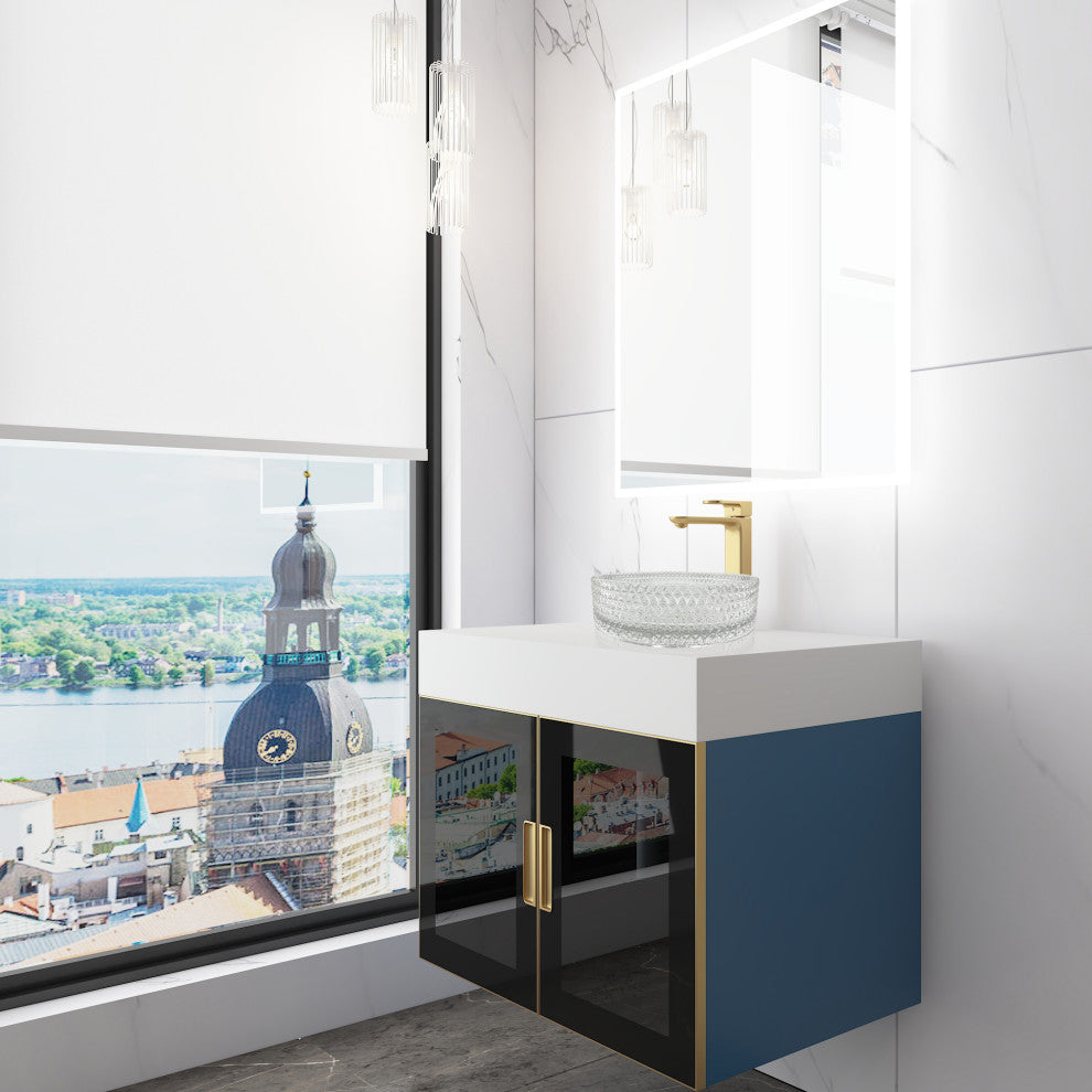 Modern Wall-Mount Vanity With Top & 14" Sink, Clear, 30"