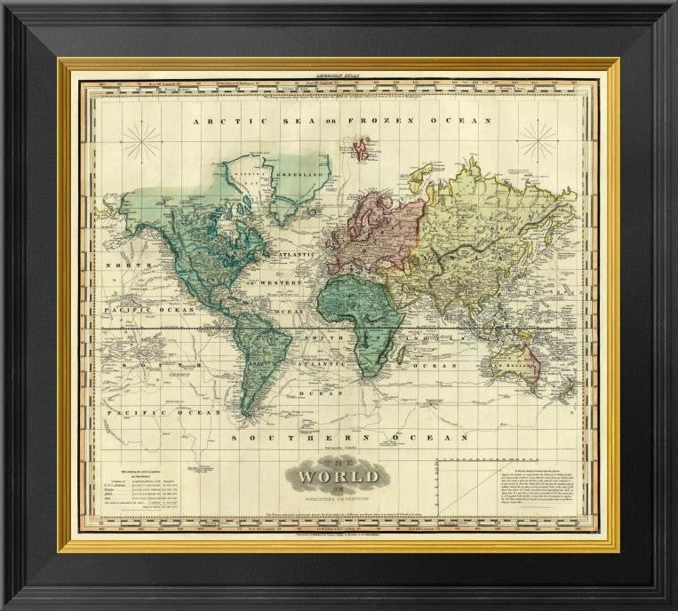 "World on Mercators Projection, 1823"  by Henry S. Tanner, 20x18"