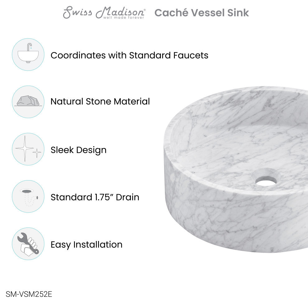 Monaco 17" Round Vessel Bathroom Sink, Marbled Gray