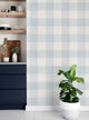 Checkered Fabric Look Medium Peel and Stick Vinyl Wallpaper, Blue, 24"x108"