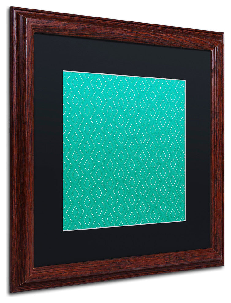 Hello Angel ''Teal Diamonds'' Art, Wood Frame, Black Mat, 16x16
